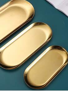 1 件金色不锈钢椭圆形托盘、饮料和杯子托盘、桌面储物托盘、金属甜点盘、珠宝收纳托盘、厨房、圣诞礼物