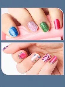 Kit de manucure 1 pièce avec 8 embouts, autocollants pour vernis à ongles et machine à manucure, ensemble complet de fournitures pour nail art, adapté aux enfants, aux filles et à la conception d'ongles DIY, accessoires pratiques et à la mode (motifs/couleurs d'autocollants pour ongles aléatoires)