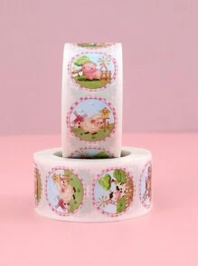 500张农场动物圆形贴纸，生日派对礼品包装用品，糖果礼品袋封口贴纸，剪贴簿贴纸，DIY日记贴纸，装饰贴纸标签 - 彩色 - 查看 2