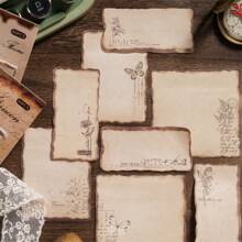 60張復古燃燒風黏貼式記事本,復古植物蝴蝶自黏便條,適用於學校辦公室用品筆記本 - 彩色 - 查看 4