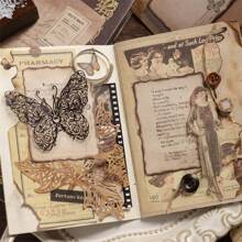 60張復古燃燒風黏貼式記事本,復古植物蝴蝶自黏便條,適用於學校辦公室用品筆記本 - 彩色 - 查看 5