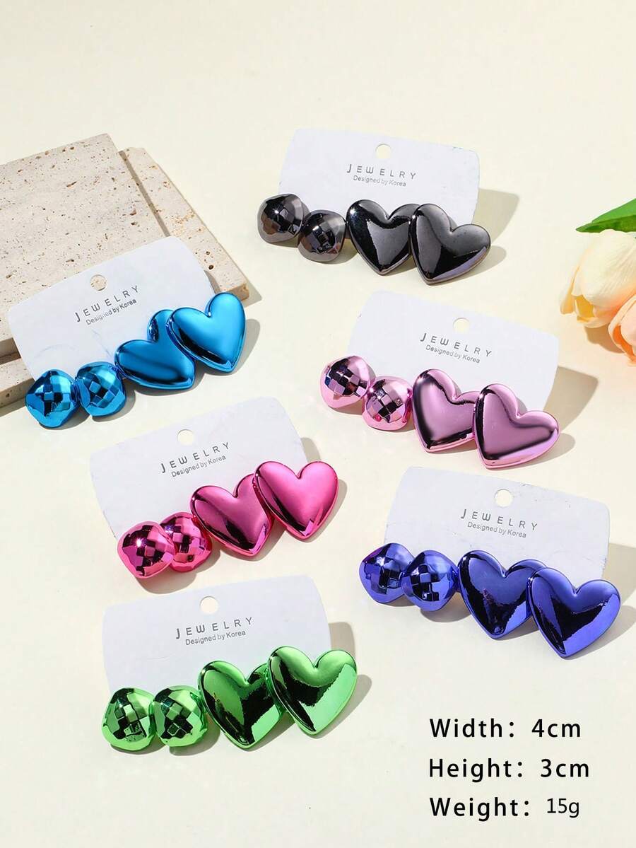 2pairs/Set Fashionable Laser Color Geometric Shape Stud Earrings Set For Ladies, Girls' Party Accessories - Purple - View 1