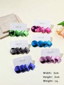 2pairs/Set Fashionable Laser Color Geometric Shape Stud Earrings Set For Ladies, Girls' Party Accessories - Purple - View 2