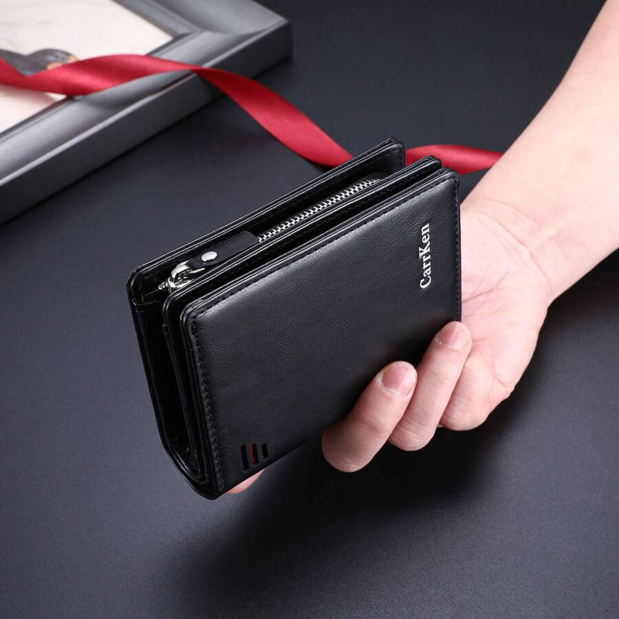 1 件新款 Rfid 防盗刷男士复古钱包多功能大容量三折拉链卡包青年学生时尚多卡位零钱包男士礼物钱包钱包小钱包男士钱包真皮