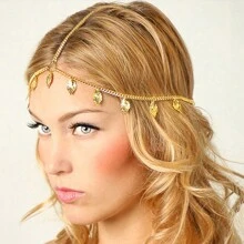 1 Miếng Retro Phong cách đường phố Siêu Lấp lánh Chuỗi Lá hình Dây buộc tóc Phụ kiện tóc - Vàng - Xem 1