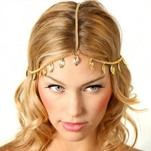 1 Miếng Retro Phong cách đường phố Siêu Lấp lánh Chuỗi Lá hình Dây buộc tóc Phụ kiện tóc - Vàng - Xem 2