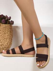 Dép đế bằng thiết kế co giãn kiểu dáng du lịch cho nữ, thoải mái, thích hợp sử dụng ngoài trời vào mùa xuân và mùa hè - màu nâu - Xem 3