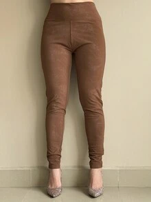 leggins para dama ajustado tiro medio con bolsas traseras - Café integral - Ver 2