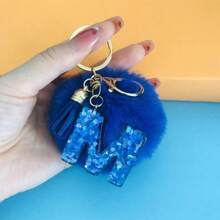 1 Pc Alphabet Initial Letter Keychain Cute Plush Key Chain Cute Sequins Resin Key Chain Ring Bag Backpack Charm Car Hanging Pendant Women Girls Gift Wallet And Handbag Accessories Keychain With Tassels Alphabet Initial Letter A-Y Plush Keychain Plushie Pom Poms - Blue - View 26