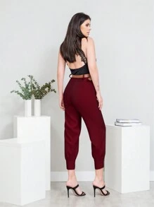 Women Pants - 酒紅色 - 查看 6