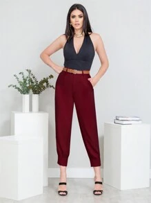 Women Pants - 酒紅色 - 查看 5