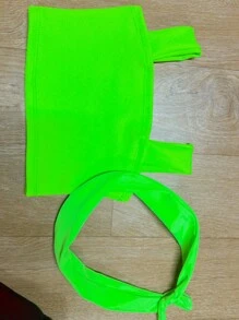 conjunto shorts e croped neon verao meninas - Verde - Visão 3