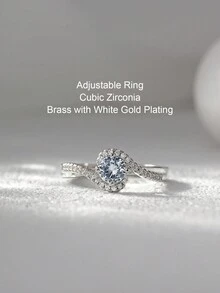 1pc Bypass CZ Engagement Ring, Cubic Zirconia ( Rhinestone ) Adjustable Rings For Women - White - View 4
