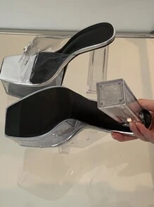 Gợi cảm Cao gót Giày dép , Trang trí pha lê , Chóp giầy hình vuông , Phổ biến nhất Phong cách đường phố , Linh hoạt Công chúa Giày dép , Nền tảng Thiết kế , Kích thước 35-42 - Bạc - Xem 9