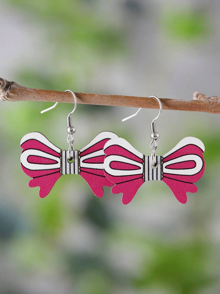 1 Pair Retro Valentine's Day Earrings, Pink Cute Wooden Butterfly Double-Sided Pendant Earrings, Women's Valentine's Day Jewelry Gift - Color - View 1