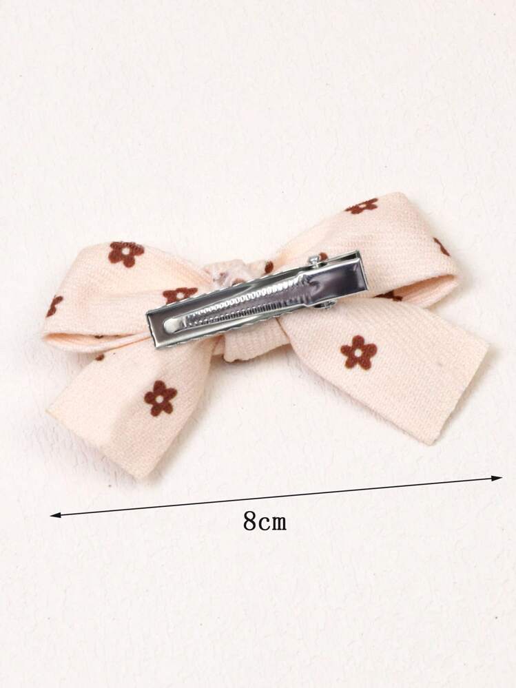 5 对女孩棕色碎花蝴蝶结发夹、蝴蝶结发夹、格子布发饰，适合日常生活、度假、返校 - 彩色 - 查看 5