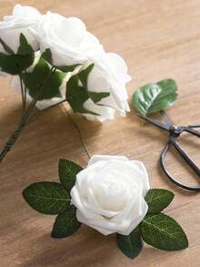 25入組白色仿真泡沫薔薇帶莖diy材料包 - 白色 - 查看 3