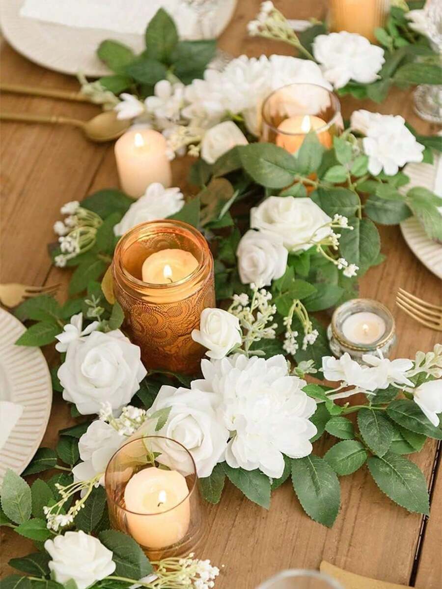 25入組白色仿真泡沫薔薇帶莖diy材料包 - 白色 - 查看 1