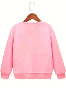 適用於秋季和春季的Tween女孩休閒口號印花圓領運動衫 - 粉色 - 查看 2