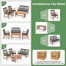 Patio 4pcs Acacia Wood Conversation Table & Chair Set Hand-Woven Rope Outdoor - 黑色 - 查看 5