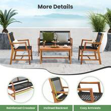 Patio 4pcs Acacia Wood Conversation Table & Chair Set Hand-Woven Rope Outdoor - 黑色 - 查看 8
