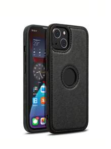 Funda protectora para teléfono de piel sintética con costuras, compatible con iPhone11/13/15 y S24 Ultra, resistente al agua, a los golpes, a las caídas y a los arañazos - Negro - Ver 3