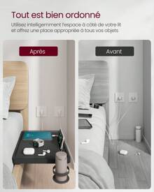 VASAGLE Table de Chevet, Plateau de Lit, Étagère de Lit, pour Lit Superposé, pour Lit Mezzanine, Emplacement pour Téléphone, Porte-Verre Rotatif, Crochet, Pinces Réglables, Noir d'Encre - Noir - Voir 8