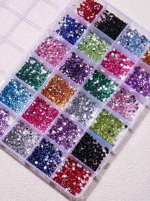 24-Grid Nail Charms Hotspot, Flat Bottom Resin Neon Electroplated AB Resin Diamond Nail Decorations, 2mm Diamond, 3mm Diamond