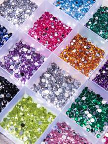 24-Grid Nail Charms Hotspot, Flat Bottom Resin Neon Electroplated AB Resin Diamond Nail Decorations, 2mm Diamond, 3mm Diamond