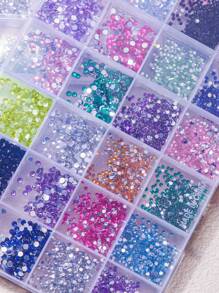 24-Grid Nail Charms Hotspot, Flat Bottom Resin Neon Electroplated AB Resin Diamond Nail Decorations, 2mm Diamond, 3mm Diamond