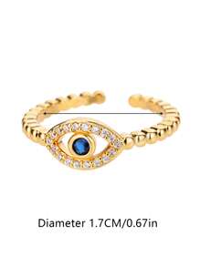 1 pieza Anillo abierto con ojo turco de la suerte, estilo europeo y americano, anillo ajustable de acero inoxidable dorado para mujer, joya de pareja de moda como regalo - Amarillo Oro - Ver 15