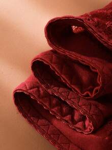 3 条装 花卉蕾丝扇贝边内裤 - 酒紅色 - 查看 9