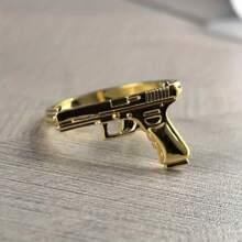 1pc Fashionable Men's Retro Personality Punk Gun Ring - 金色 - 查看 7