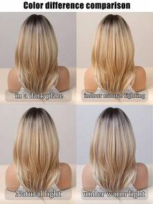 20英寸短髮漸層金色直髮波波頭,女士俏麗分層混色金色合成自然直髮假髮 - 彩色 - 查看 8