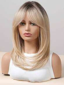 20英寸短髮漸層金色直髮波波頭,女士俏麗分層混色金色合成自然直髮假髮 - 彩色 - 查看 5