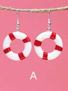 1 件海洋风格 3D 冲浪板和救生圈形状耳环，个性化时尚耳饰 - 彩色 - 查看 2