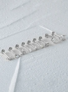 1入組925銀蛋白石耳釘 | 18k白金鍍層低過敏性耳釘 | 立體切割鋯石耳釘適用於女士日常裝飾 | 精美珠寶適用於派對生日禮物 - 銀色 - 查看 8