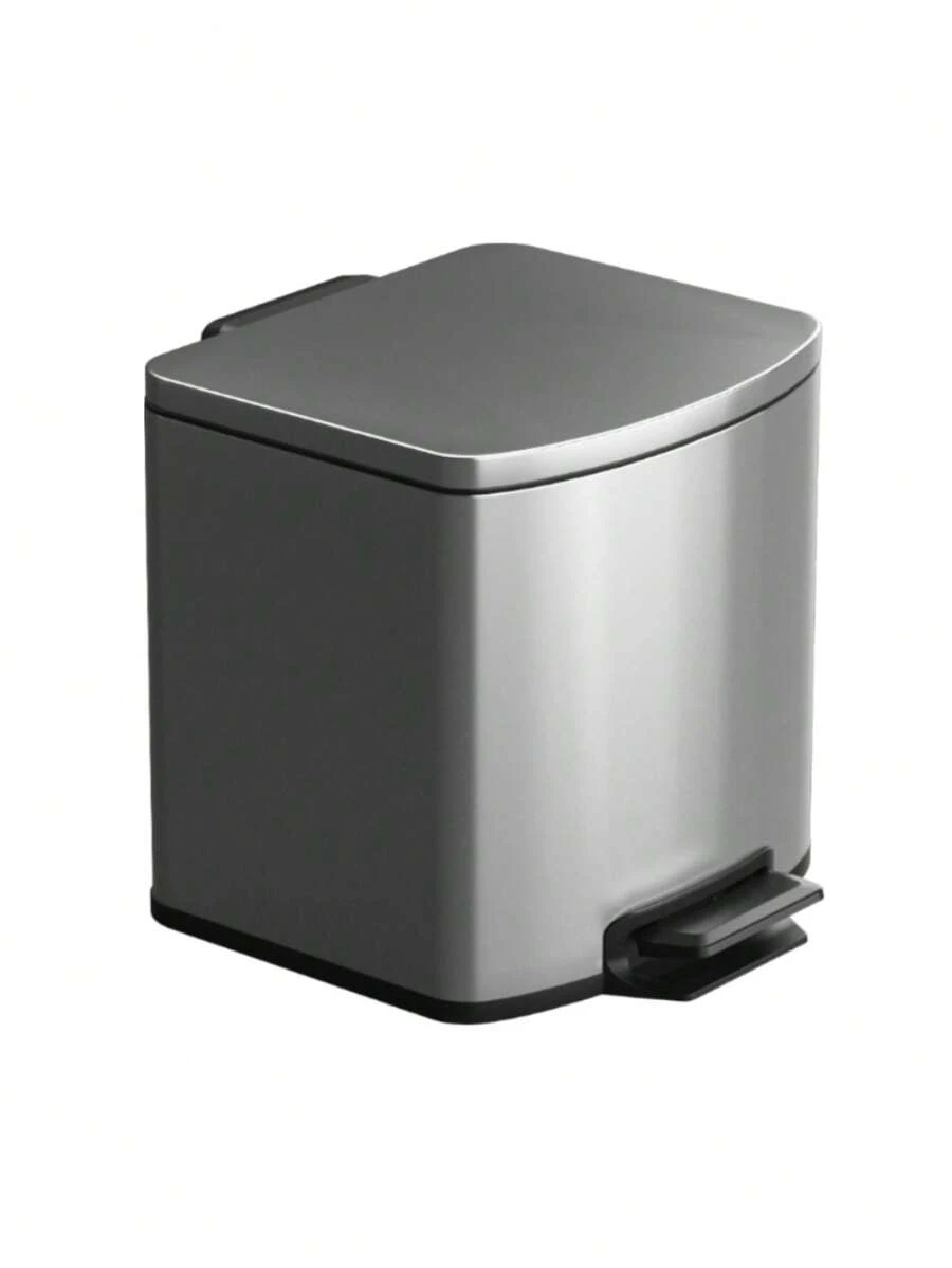 Pedal Trash Can, Fingerprint Stainless Steel, Silent Slow Lid Suitable For Living Room, Bedroom, Office, Bathroom 5L Silver - Silver - View 1
