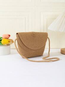 Hàng mới đến Trẻ em Dệt Rơm rạ Túi đeo chéo Đối với Ngoài trời , Đúng mốt Cô gái Túi Sling - Màu Khaki - Xem 2