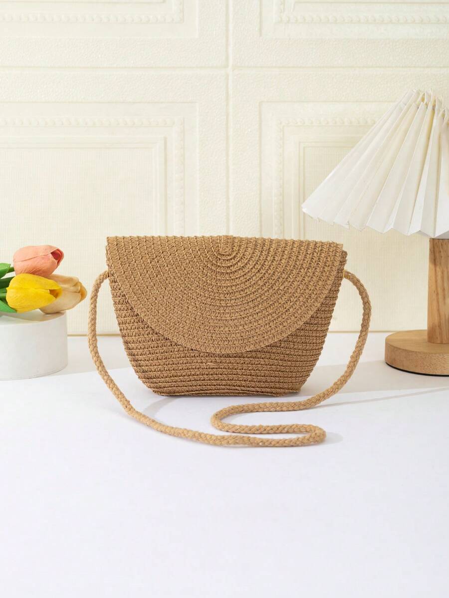 Hàng mới đến Trẻ em Dệt Rơm rạ Túi đeo chéo Đối với Ngoài trời , Đúng mốt Cô gái Túi Sling - Màu Khaki - Xem 1