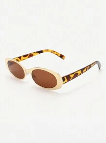 1pc Oval Shaped Small Metallic Frame Textured Characteristic Y2k Fashion Sunglasses For Taking Photos Boho - Multicolor - View 9