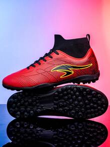 Men's Football Shoes Anti-Skid Nail Professional High-Top Breathable Sports Boots For Outdoor Indoor - Red - View 8