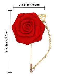 1pc Groom's Satin Lapel Pin With Chain, Golden Leaf & Rose Design For Men's Suit, Suit Decoration For Groomsman, Best Man, Dancing Party, Banquet Valentine's Day Valentines