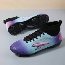 Men Professional High-Top Football Shoes, Non-Slip & Comfortable, With Long Studs For Football Training - Purple - View 6