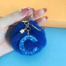 1 Pc Alphabet Initial Letter Keychain Cute Plush Key Chain Cute Sequins Resin Key Chain Ring Bag Backpack Charm Car Hanging Pendant Women Girls Gift Wallet And Handbag Accessories Keychain With Tassels Alphabet Initial Letter A-Y Plush Keychain Plushie Pom Poms - Blue - View 5