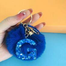 1 Pc Alphabet Initial Letter Keychain Cute Plush Key Chain Cute Sequins Resin Key Chain Ring Bag Backpack Charm Car Hanging Pendant Women Girls Gift Wallet And Handbag Accessories Keychain With Tassels Alphabet Initial Letter A-Y Plush Keychain Plushie Pom Poms - Blue - View 19