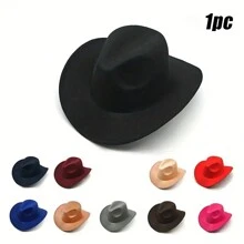 1pc Western Cowboy Hat With Rolled Brim And Jazz Style, Retro Hat - Black - View 4