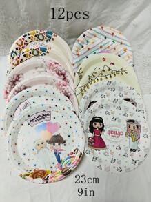 12入組節日用一次性紙盤,水果、小吃和燒烤用盤 - 彩色 - 查看 2