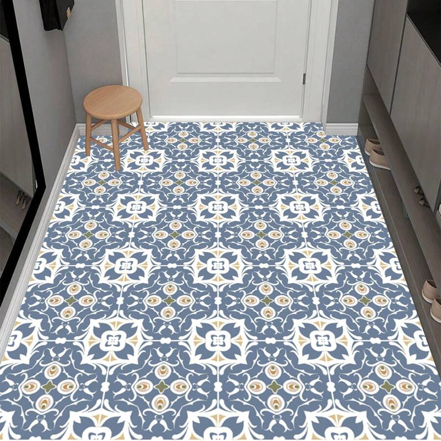 10入組流行風格方形花磁磚pvc地板貼紙,適用於門廳、客廳、廚房、浴室、牆壁,防水防滑並防污 - 藍色 - 查看 1