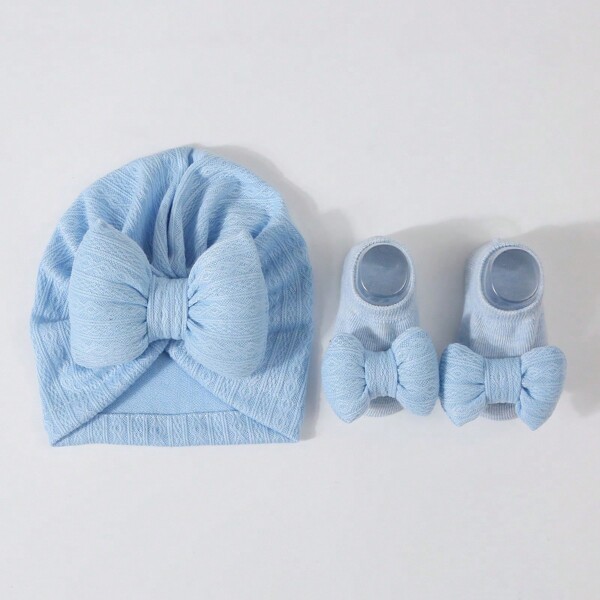 Baby Anti-Slip Bowknot Floor Socks, Baby Socks (1 Pair) + Bowknot Hat (1pc) Gift Set Love Valentine